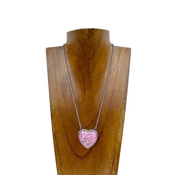 Western Southwestern Pink Stone Heart Necklace - Picture 2 of 2